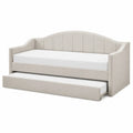 Lit de jour gigogne 2 couchages avec accoudoirs 210 cm x 98 cm x 86 cm structure MDF contreplaqué revêtement polyester beige