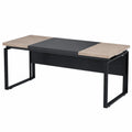 Bureau rectangulaire 160 x 60 x 75 cm panneau de particules mélaminé chêne clair noir cadre acier noir