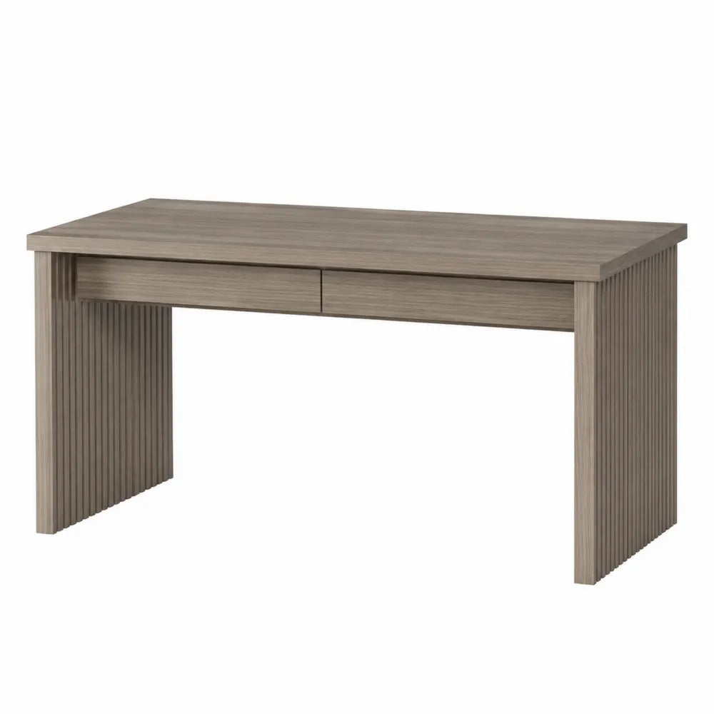 Bureau droit rectangulaire 140 x 60 x 76 cm en panneau de particules mélaminé chêne grisé avec 2 tiroirs