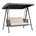 Balancelle de jardin suspendue avec auvent 3 places en acier noir et coussins beige 200 cm x 120 cm x 170 cm
