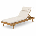 Bain de soleil de jardin réglable en bois d’acacia avec coussin beige 200 cm x 70 cm x 85 cm