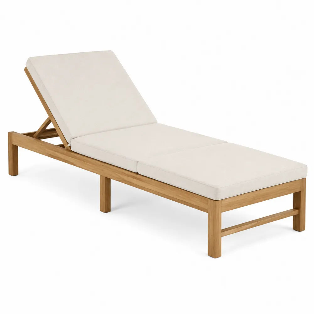 Bain de soleil de jardin réglable en bois d’acacia avec coussin beige 200 cm x 70 cm x 85 cm